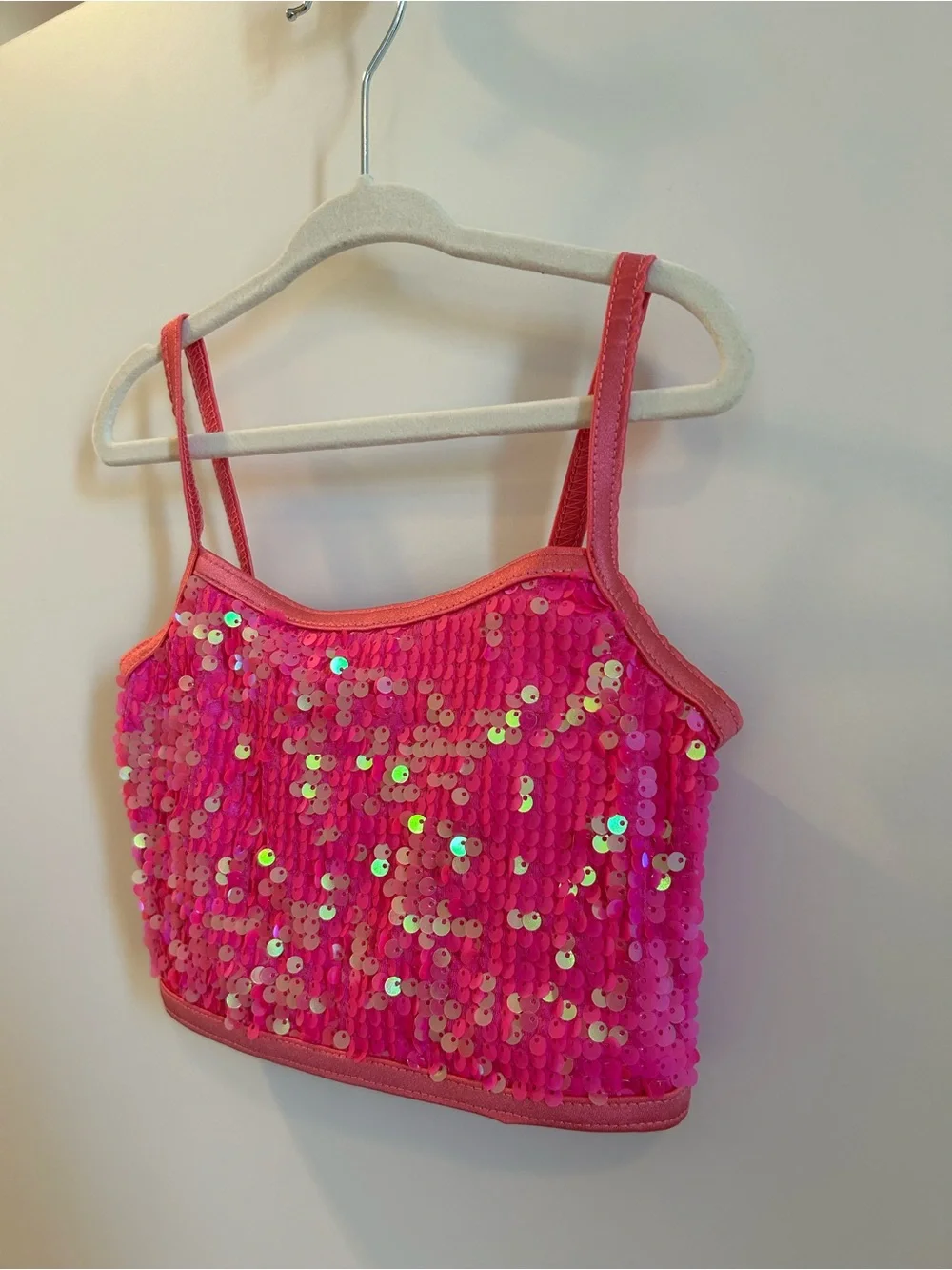 Weissman Hot Pink Sequin Crop Tank Top - Picture 5 of 8